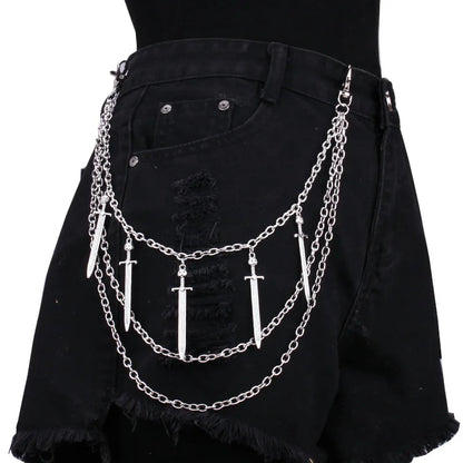 Men's Punk Spike Rivet Metal Pants Chain Belt Chain and Keychain
