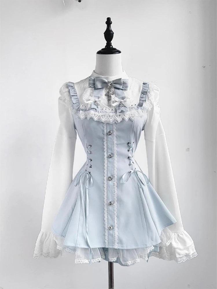 Gothic Lolita Bow Dress and Shorts Set with Sailor Collar