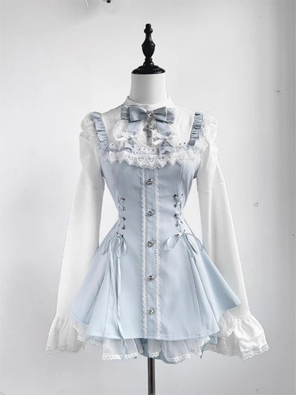 Gothic Lolita Bow Dress and Shorts Set with Sailor Collar
