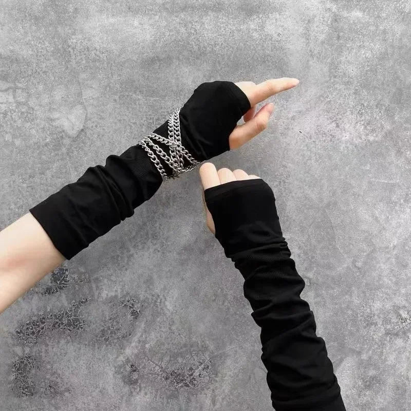 Unisex Gothic Lolita Arm Warmers | Harajuku Striped Fingerless Punk Long Wristband Y2K Gloves