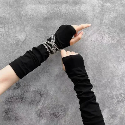 Unisex Gothic Lolita Arm Warmers | Harajuku Striped Fingerless Punk Long Wristband Y2K Gloves