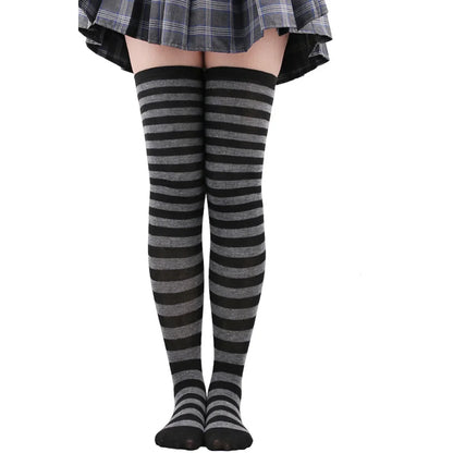 Women's Striped Thigh High Stockings | Black, White & Pink Over-Knee Lolita Harajuku Y2K Socks