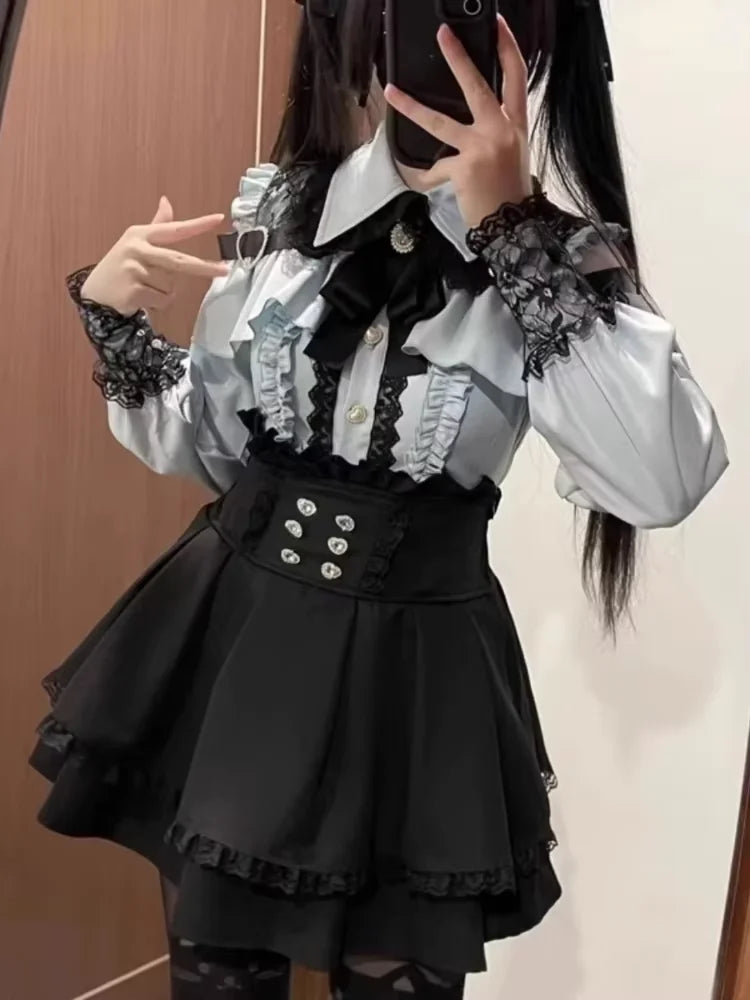 Gothic Lolita Bow Dress and Shorts Set with Sailor Collar