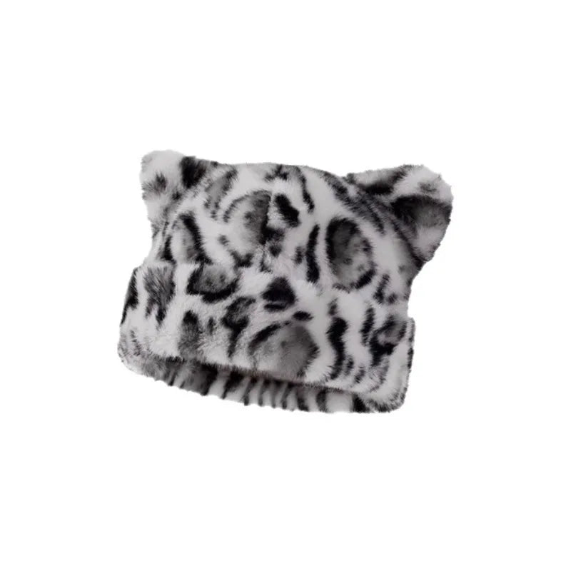 Women's Plush Teddy Bear Beanie – Cute Animal Print Knit Hat | Warm & Cozy