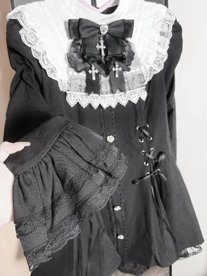 Gothic Lolita Bow Dress and Shorts Set with Sailor Collar