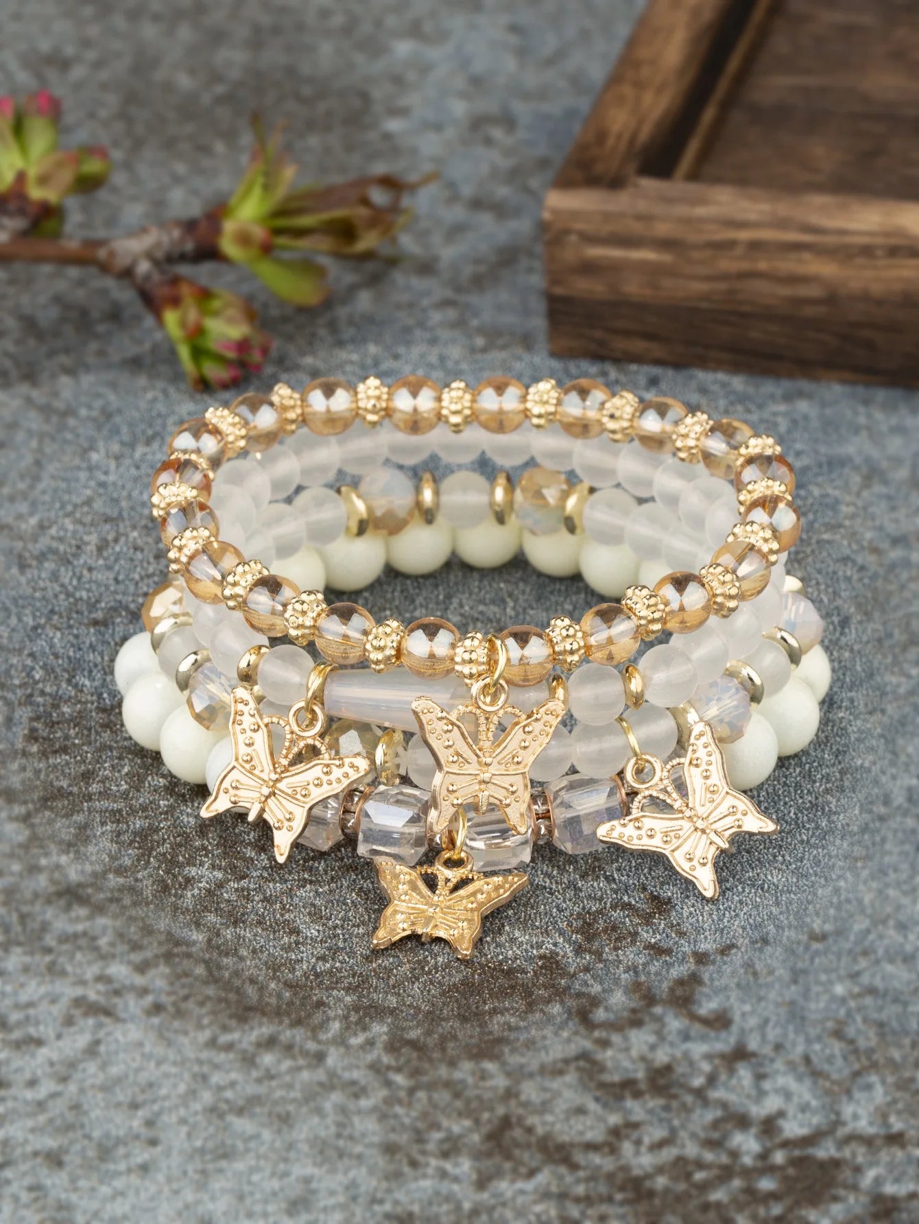 Butterfly Beaded Bracelet Set (4 Pcs)