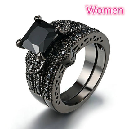 Charm Couple Rings Set | Women's Red Rhinestone Ring & Men's Stainless Steel Celtic Dragon Wedding Band
