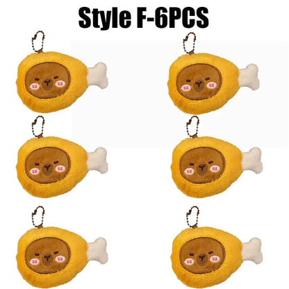 Cartoon Capybara & Croissant Plush Keychain | Soft Bread Food Stuffed Hanging Accessory