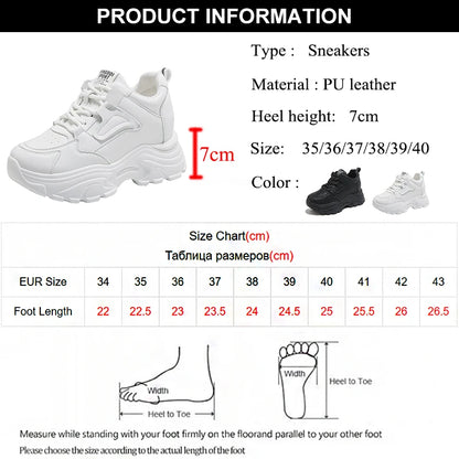 Rimocy Women's White Platform Sneakers – 7cm Chunky Sole PU Leather Lace-Up Shoes