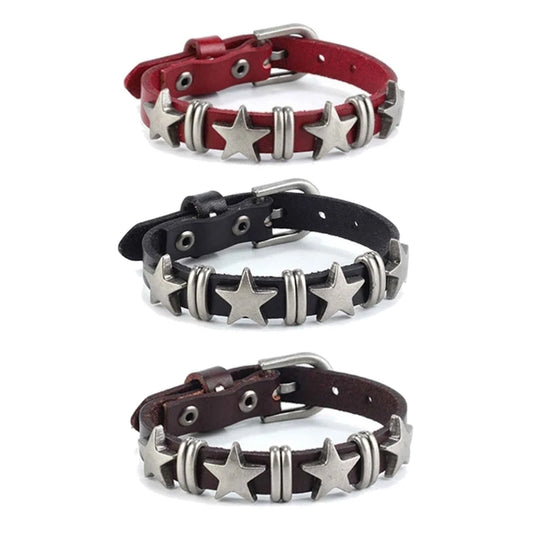 Gothic Star Charm Bracelet in PU Leather and Alloy