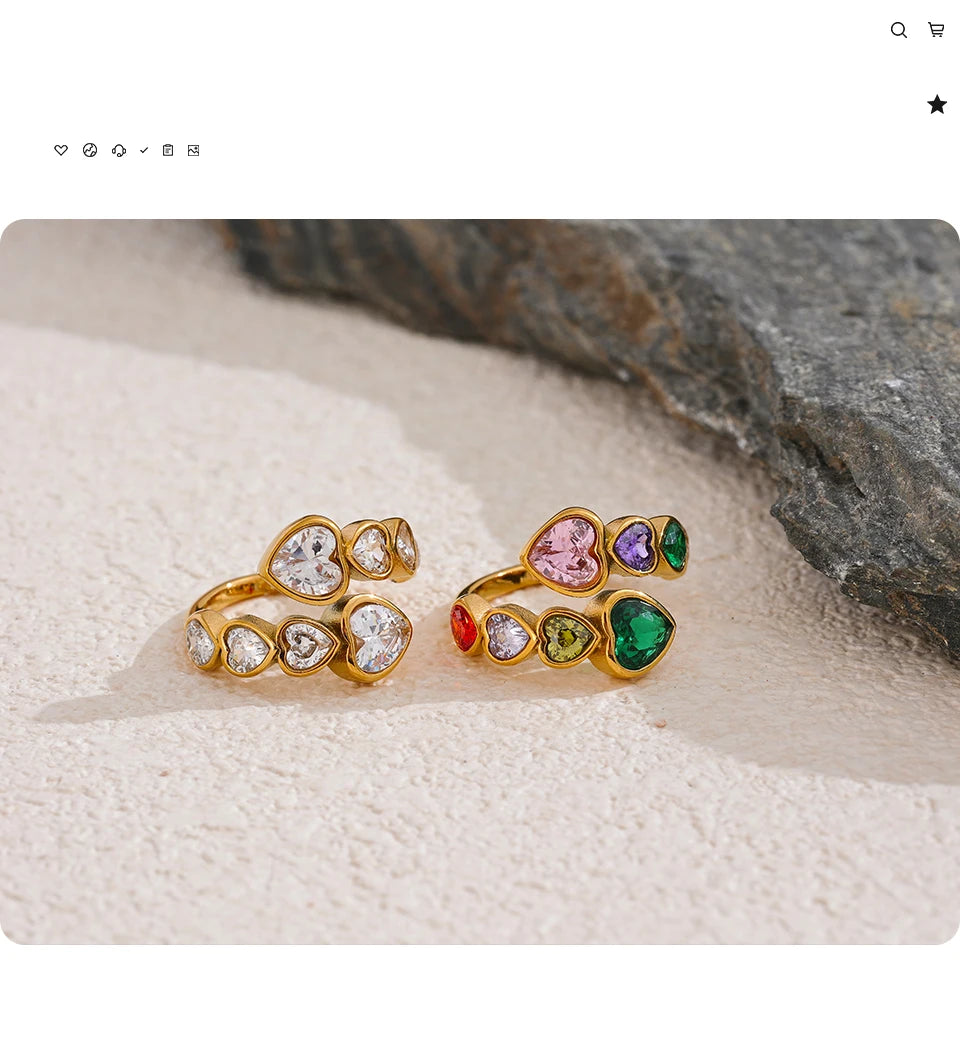Cubic Zirconia Heart Open Ring in 18K Gold Plated Stainless Steel
