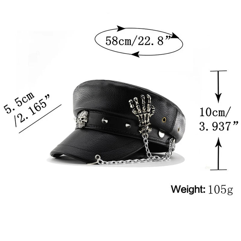 Women's Punk PU Leather Beret | Vintage Flat Top Military Cap for Outdoor & Casual Wear