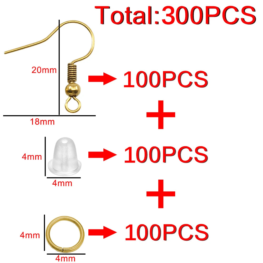 Hypoallergenic Earring Hook Kit | 100/300pcs Fish Hooks, Jump Rings & Ear Wires for DIY Jewelry Making