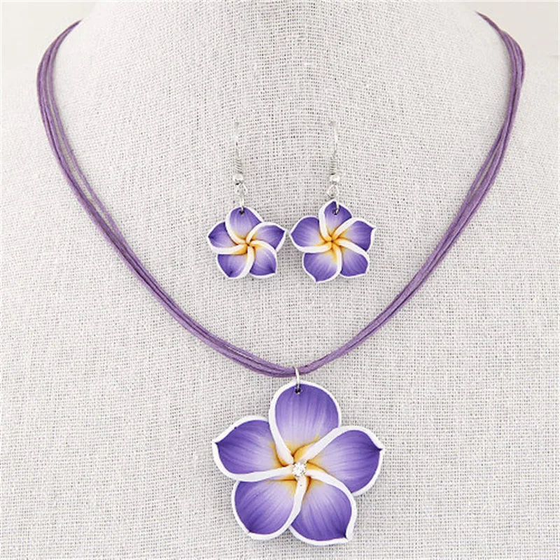Bohemian Flower Braided Jewelry Set For Women Necklace Earrings Pink Red Blue