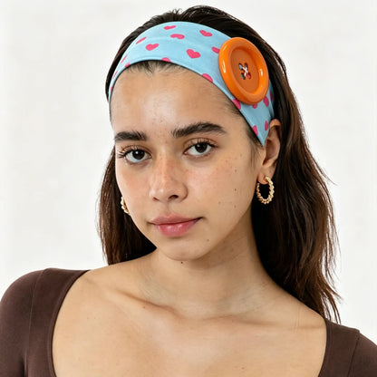 Vintage Polka Dot Button Headband for Women