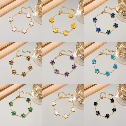 Five Flower Charm Bracelet for Women in Stainless Steel