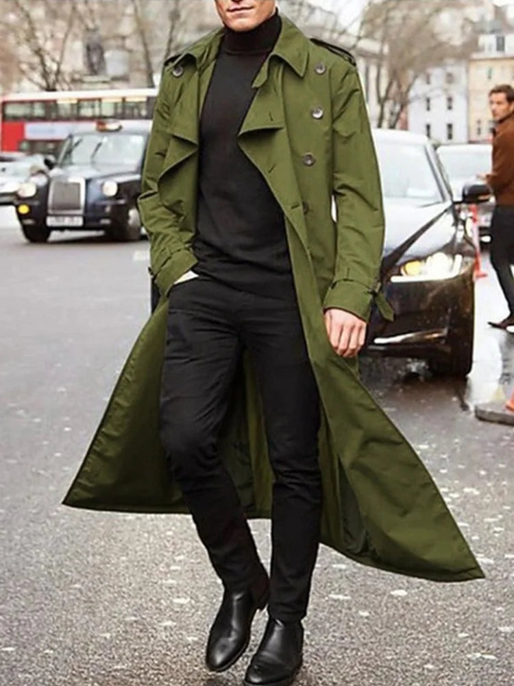 Men's Overlong British Trench Coat – Streetwear Epaulet Design, Loose Fit | S–XXL