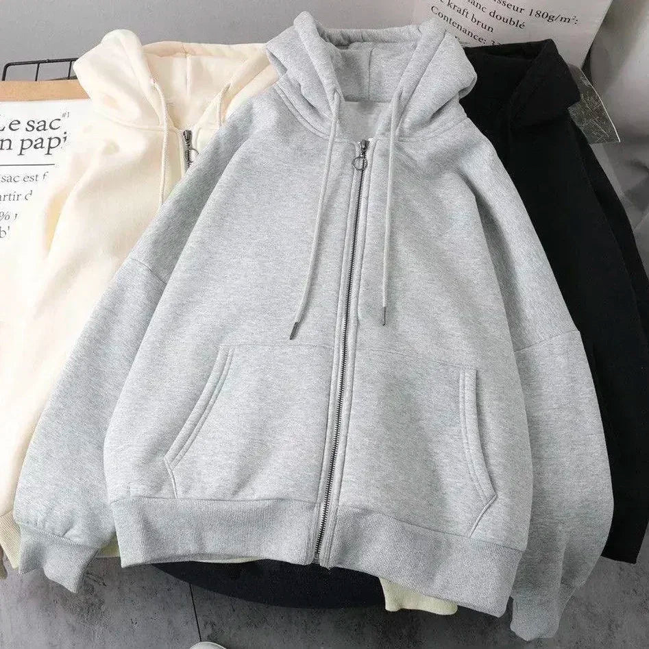 Y2K Punk Rock Zip-Up Hoodie – Harajuku Grunge Loose Fleece Sweatshirt