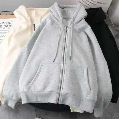 Y2K Punk Rock Zip-Up Hoodie – Harajuku Grunge Loose Fleece Sweatshirt