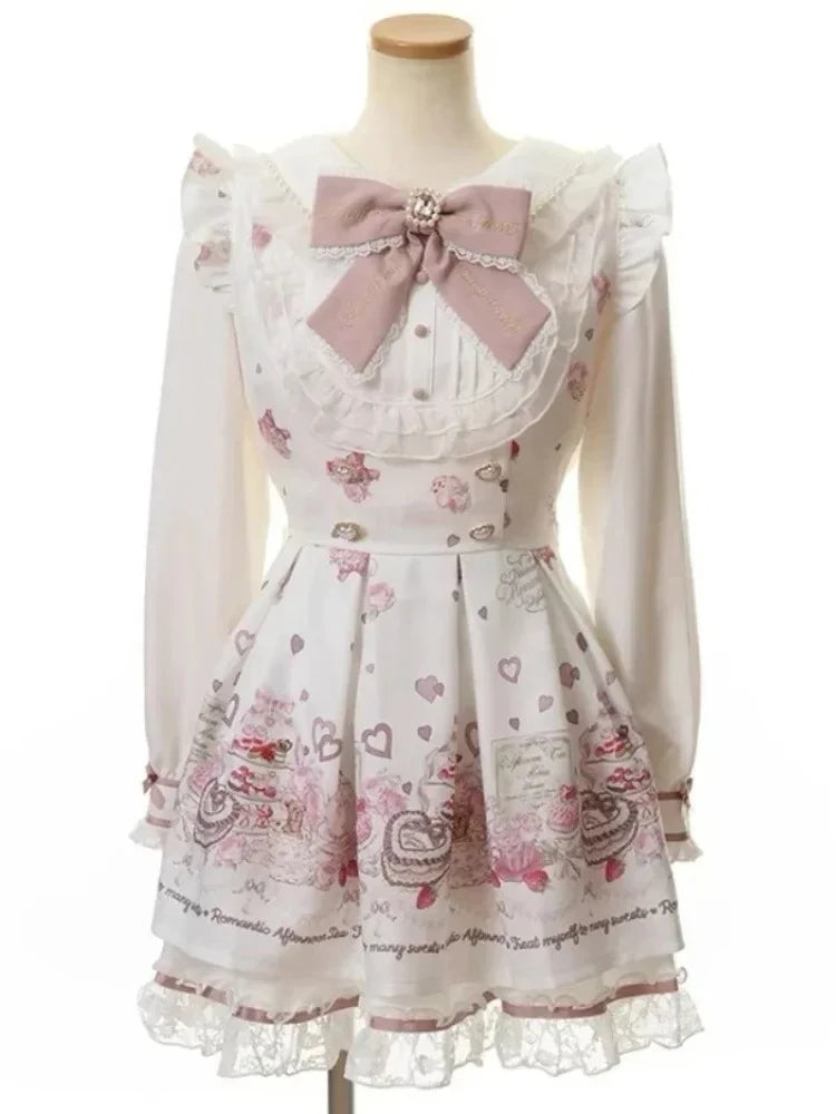 Gothic Lolita Bow Dress and Shorts Set with Sailor Collar