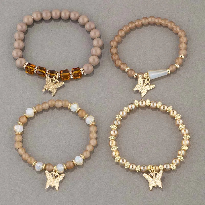 Butterfly Beaded Bracelet Set (4 Pcs)