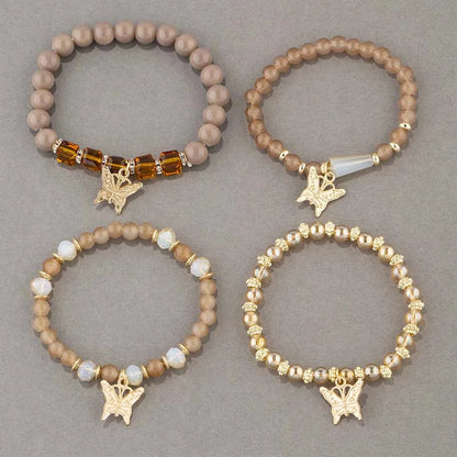 Butterfly Beaded Bracelet Set (4 Pcs)