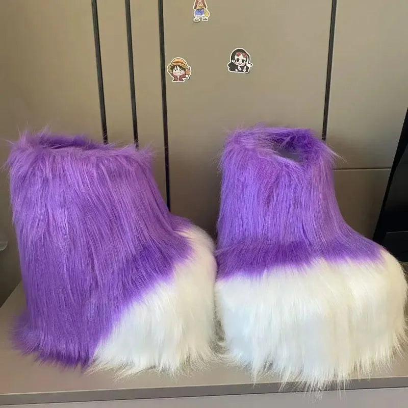 Fluffy Fursuit Paw Shoes Cosplay Animal Boots for Halloween and Conventions