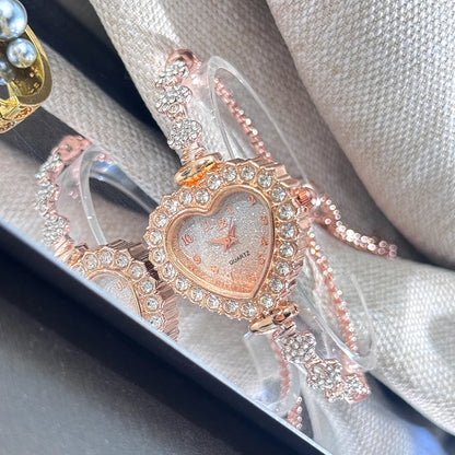 Women's Heart-Shaped Ribbon Strap Diamond Watch | Adjustable Bracelet Fashion Wristwatch