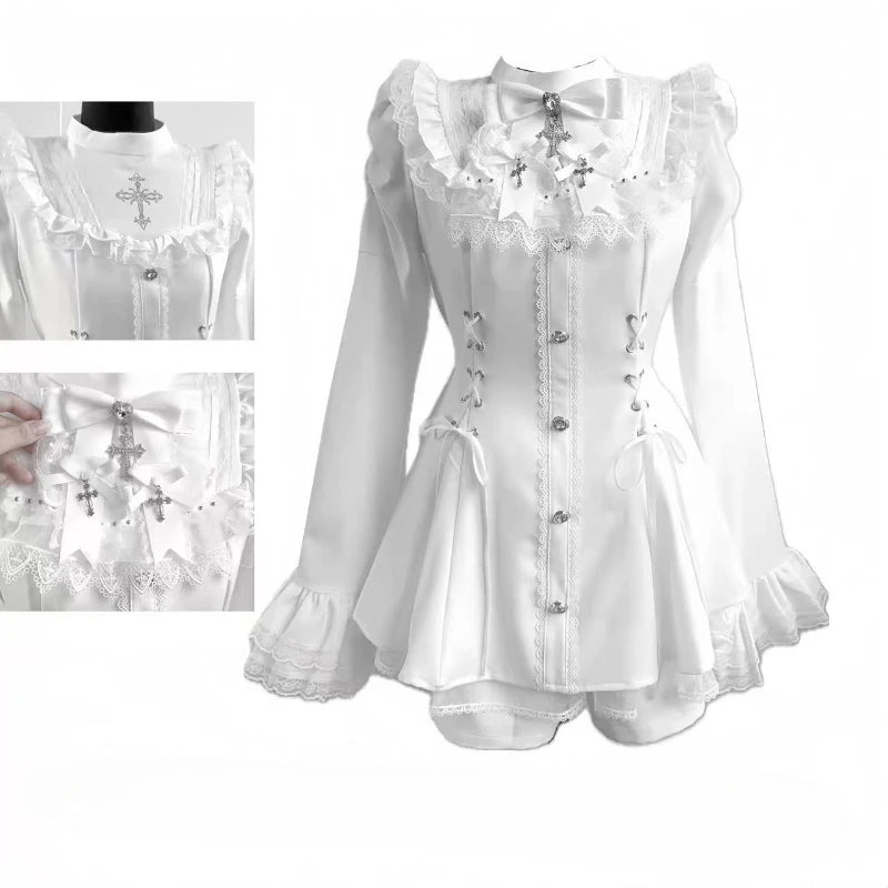 Gothic Lolita Bow Dress and Shorts Set with Sailor Collar