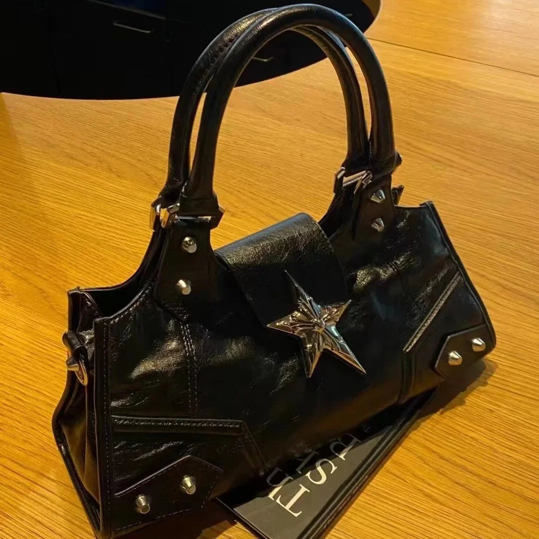 Y2K Gothic Star Bucket Bag – Grunge Punk Shoulder Handbag for Women
