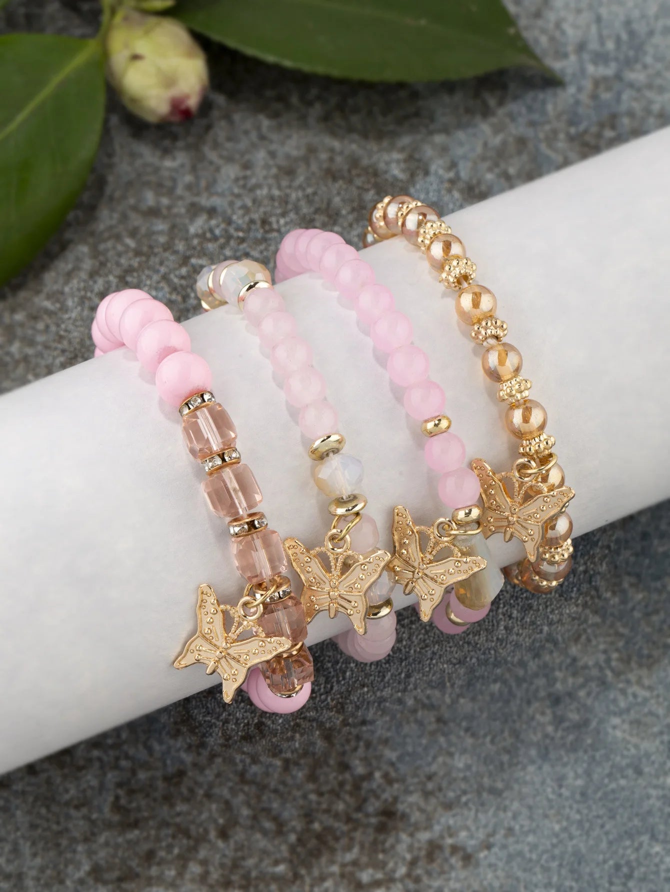 Butterfly Beaded Bracelet Set (4 Pcs)