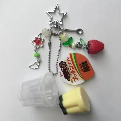 Love Heart Japanese Pudding Keychain | Y2K Retro Aesthetic Egg Flan Charm Beaded Accessory