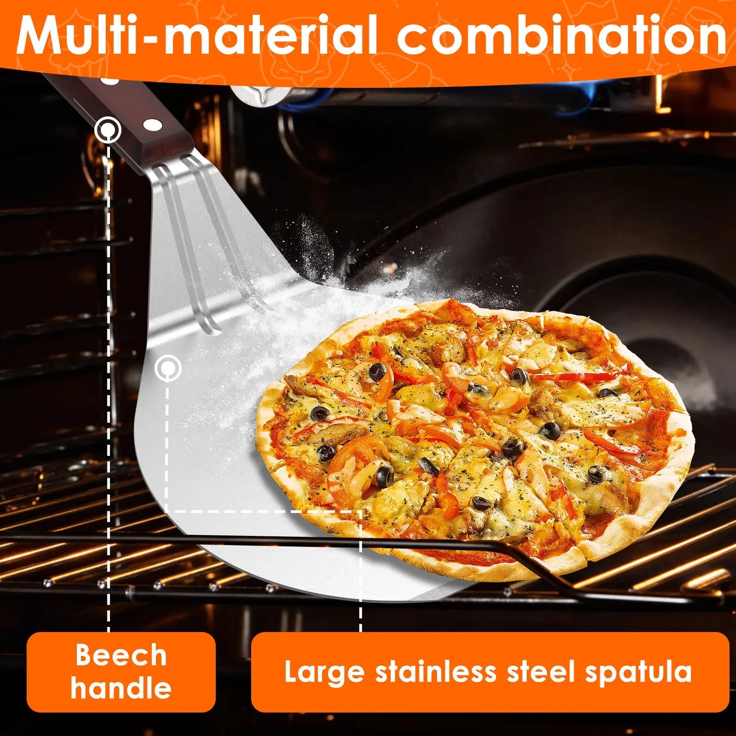 Metal Pizza Peel with Wood Handle | 6.5–12 inch Non-Stick Pizza Shovel & Cake Lifter for Home Baking