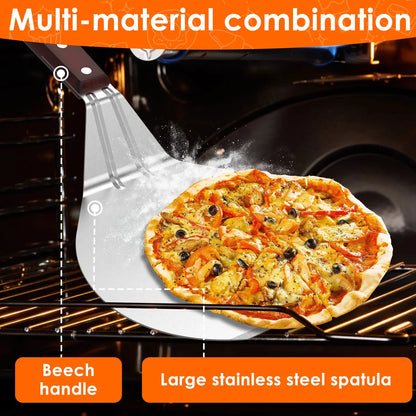 Metal Pizza Peel with Wood Handle | 6.5–12 inch Non-Stick Pizza Shovel & Cake Lifter for Home Baking