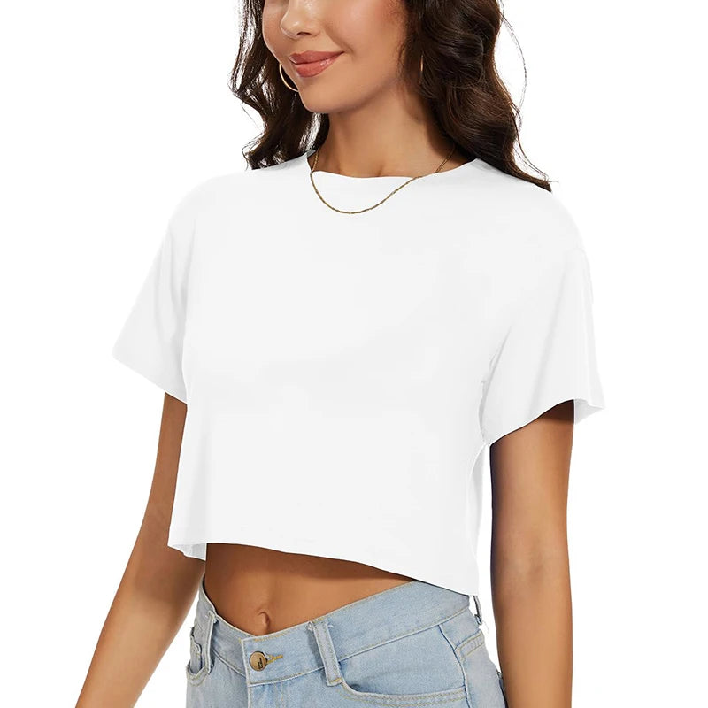 Women's Harajuku Y2K Funny Crop Top | Casual White Short Sleeve Round Neck Summer Streetwear Tee
