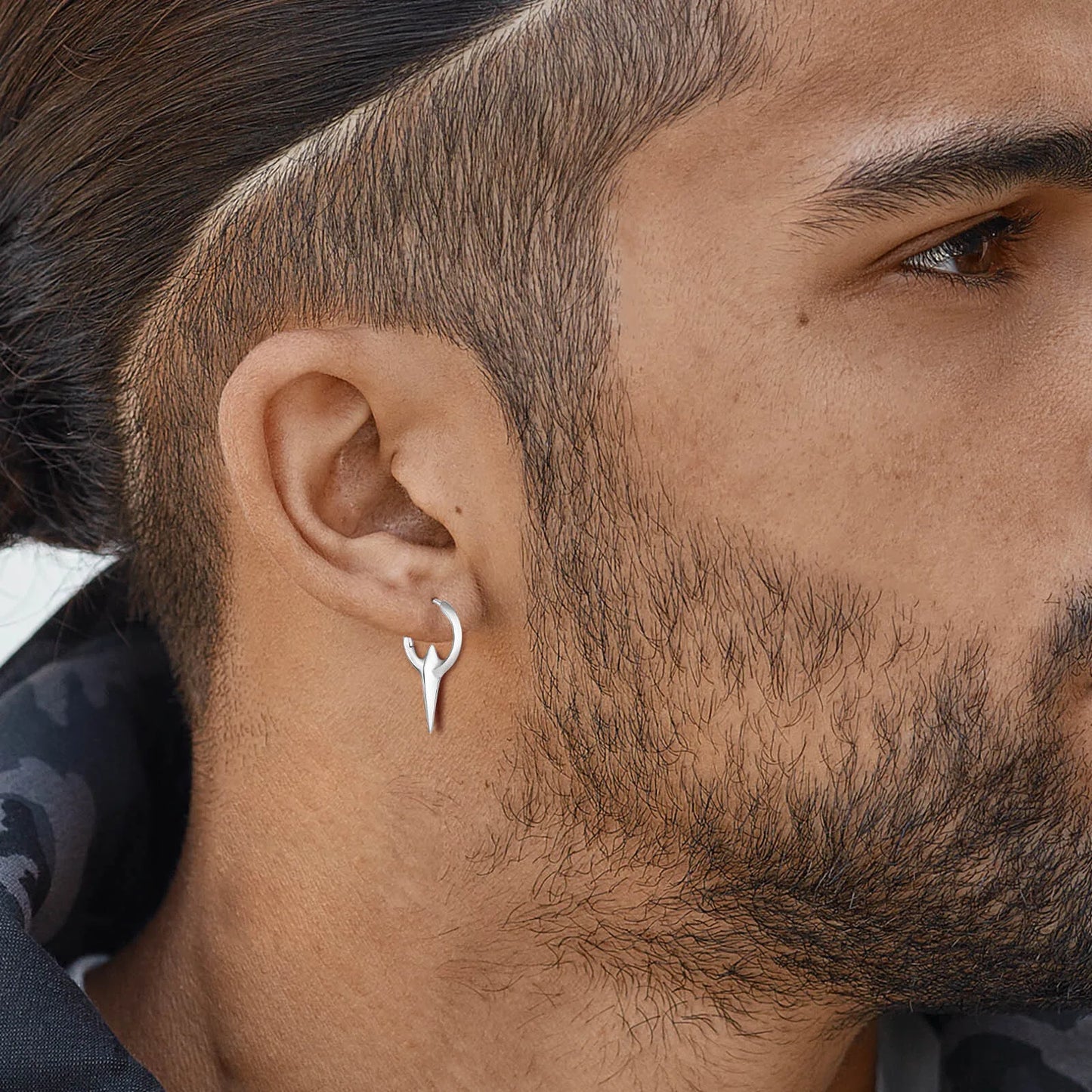 Men's Punk HipHop Hoop Earrings | Silver Color Metal Hoops Piercing Ear Jewelry