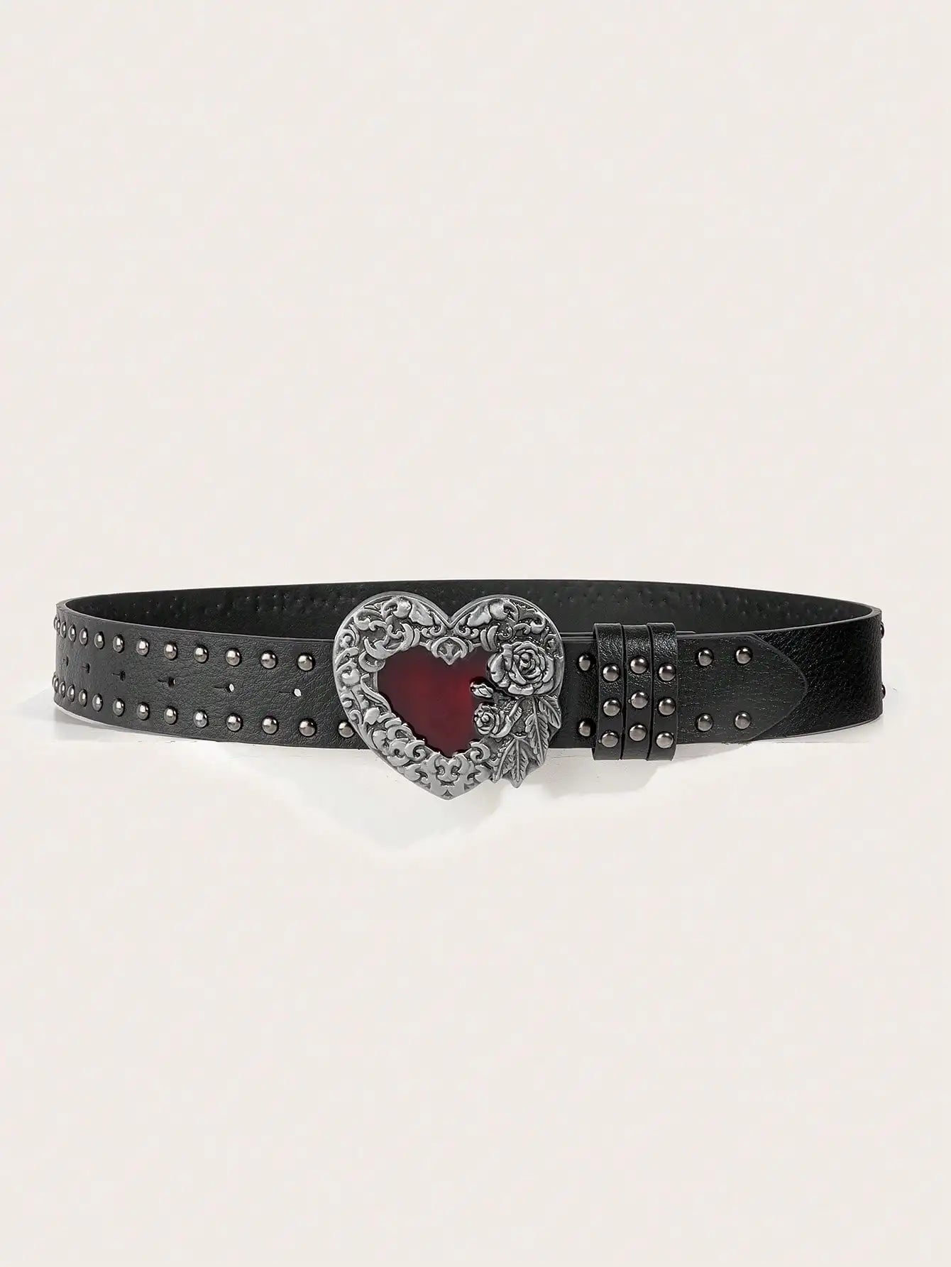 Women's Y2K Punk Gothic Rose Essential Oil Leather Belt | Rivet Heart Drop Spring Summer Waist Accessory