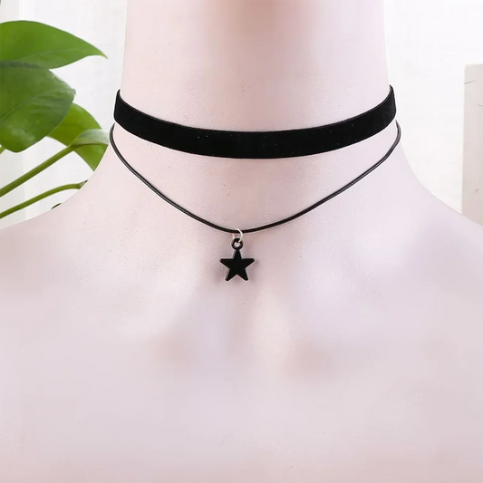 Women's Black Velvet Choker Necklace | Double Pentagram Pendant Gothic Accessories
