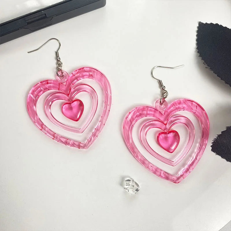 Y2K Heart Drop Earrings in Acrylic and Silver