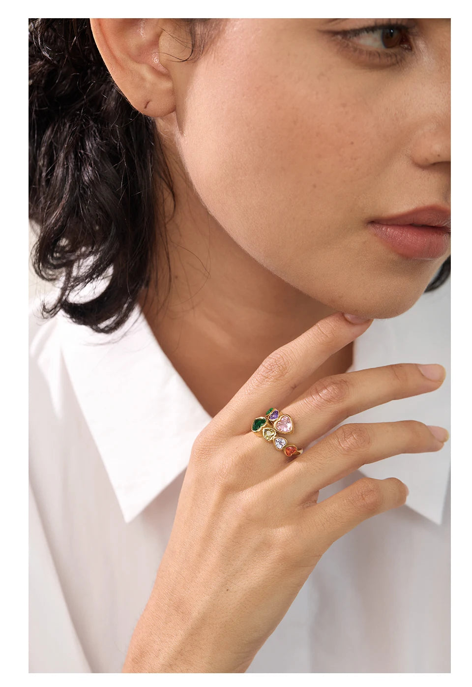 Cubic Zirconia Heart Open Ring in 18K Gold Plated Stainless Steel