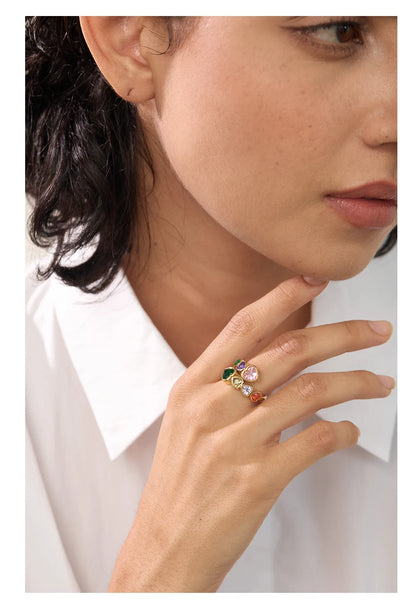 Cubic Zirconia Heart Open Ring in 18K Gold Plated Stainless Steel