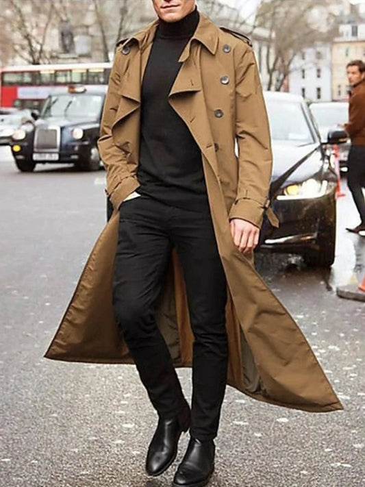 Men's Overlong British Trench Coat – Streetwear Epaulet Design, Loose Fit | S–XXL