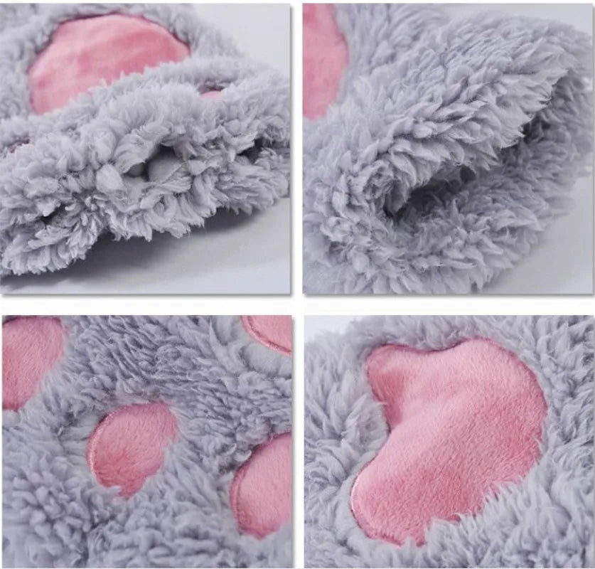 Cat Paw Plush Mittens – Cute Fingerless Fluffy Gloves for Women