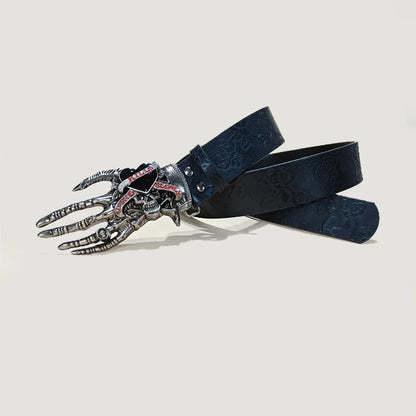 Men's Gothic Punk Skull Embossed Leather Belt Skeleton Reaper and Snake Designs
