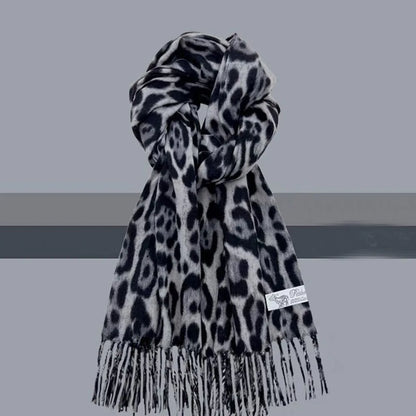 Leopard Tassel Shawl Scarf – Cozy Cashmere-Feel Winter Wrap