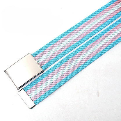 Colorful Striped Canvas Belt – Unisex Military Buckle Waistband (3.8cm x 120cm)