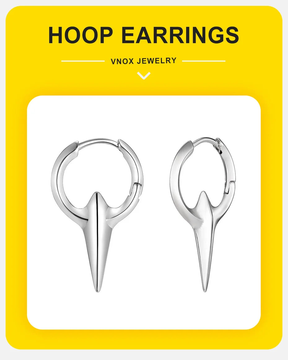 Men's Punk HipHop Hoop Earrings | Silver Color Metal Hoops Piercing Ear Jewelry