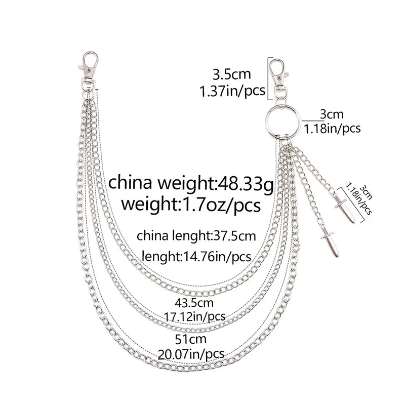 Men's Punk Spike Rivet Metal Pants Chain Belt Chain and Keychain