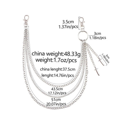 Men's Punk Spike Rivet Metal Pants Chain Belt Chain and Keychain