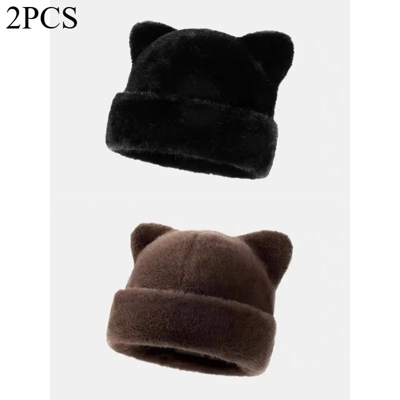 Women's Plush Teddy Bear Beanie – Cute Animal Print Knit Hat | Warm & Cozy